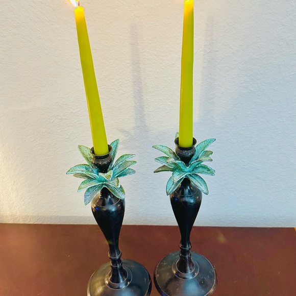 Palm Tree Candlesticks w/Verde Leaves - Gorgeous for that tropical 🌴 look! 🌴 - Picture 5 of 5